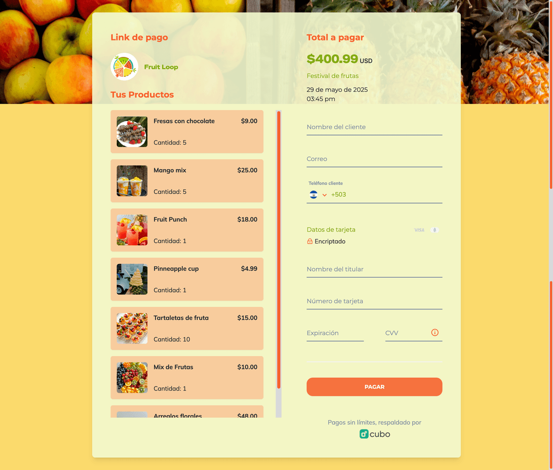 Ejemplo de link de pago personalizado